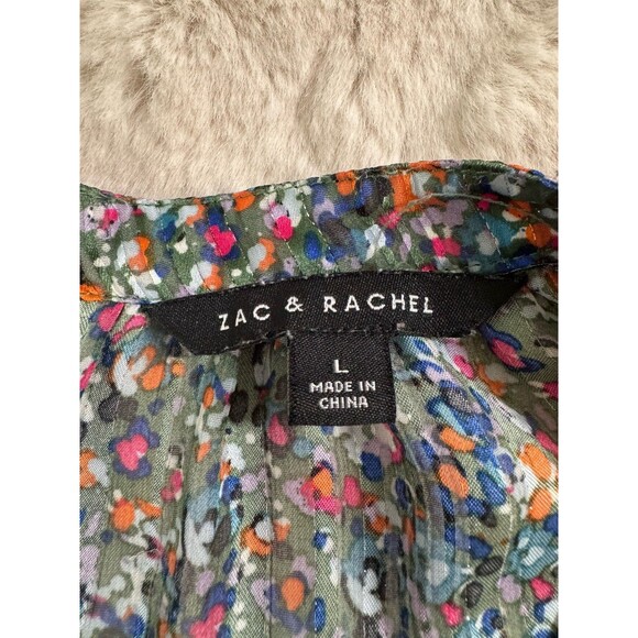 Zac & Rachel Woman Blouse Long Sleeve Size L Mini Print Floral Button Up Office - Picture 5 of 7